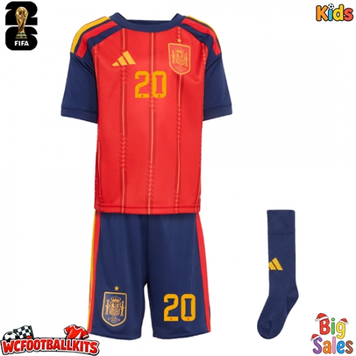Spain Pedri Gonzalez #20 Replica Home Stadium Kit for Kids World Cup 2026 Short Sleeve (+ pants)
